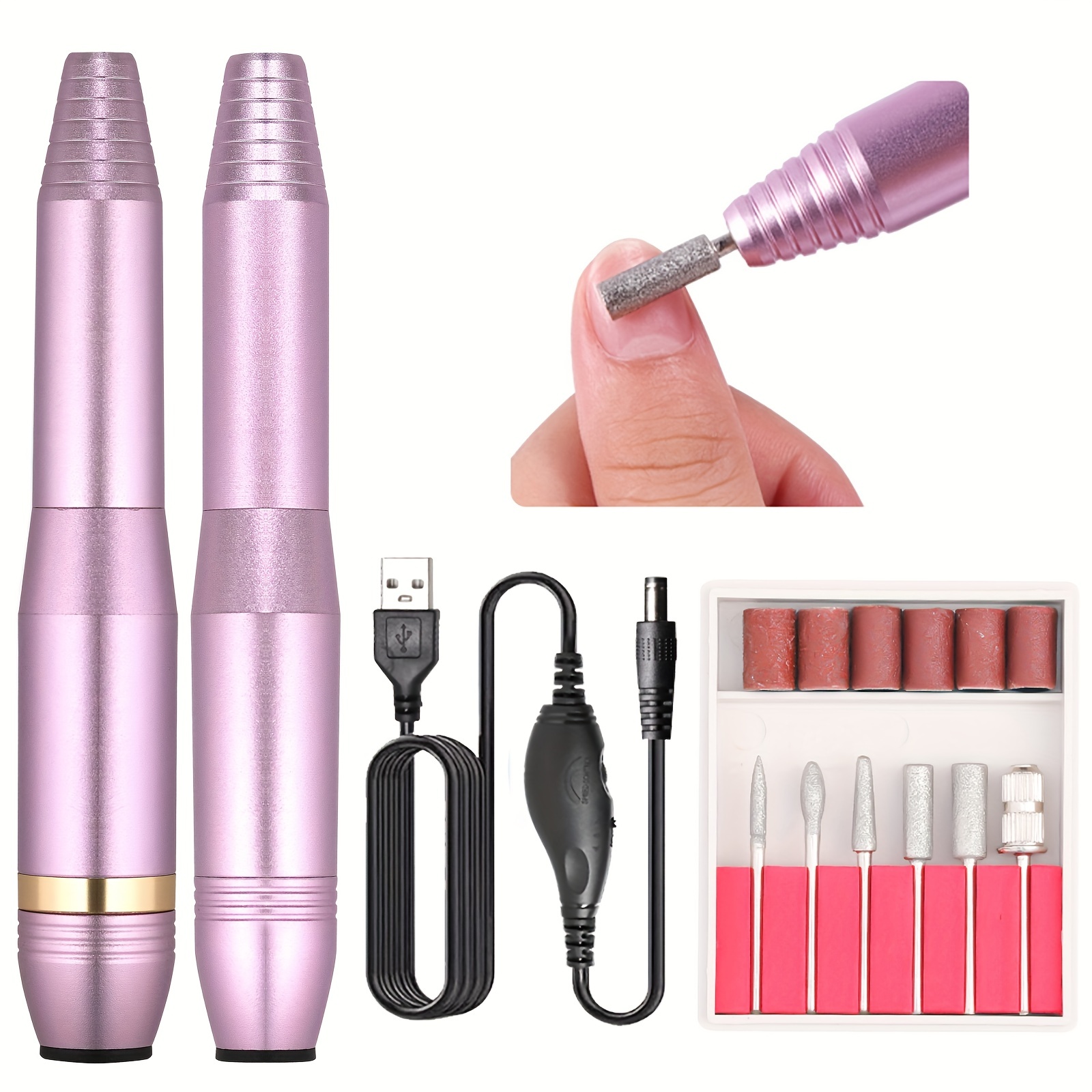 35000RPM - Taladro eléctrico de uñas, herramientas para pulir uñas, kit de  manicura de 110 V/220 V, juego de pedicura y lima de uñas acrílicas (rosa)