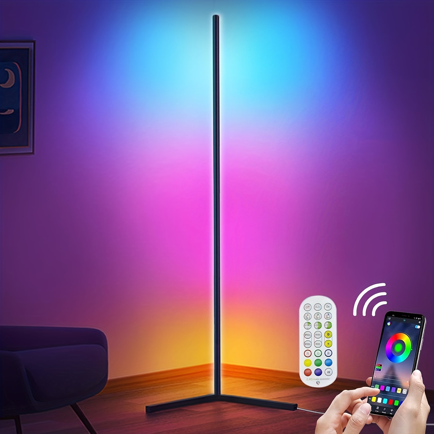 Lámpara de pie de esquina Led de tela blanca nórdica con Control  inteligente Alexa, sala de