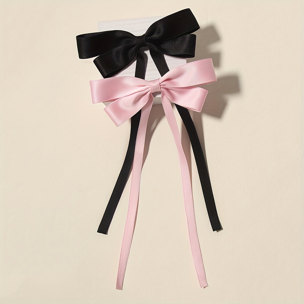 1pc Pink Double Layered Bow Hair Clip With Streamers For Back Head