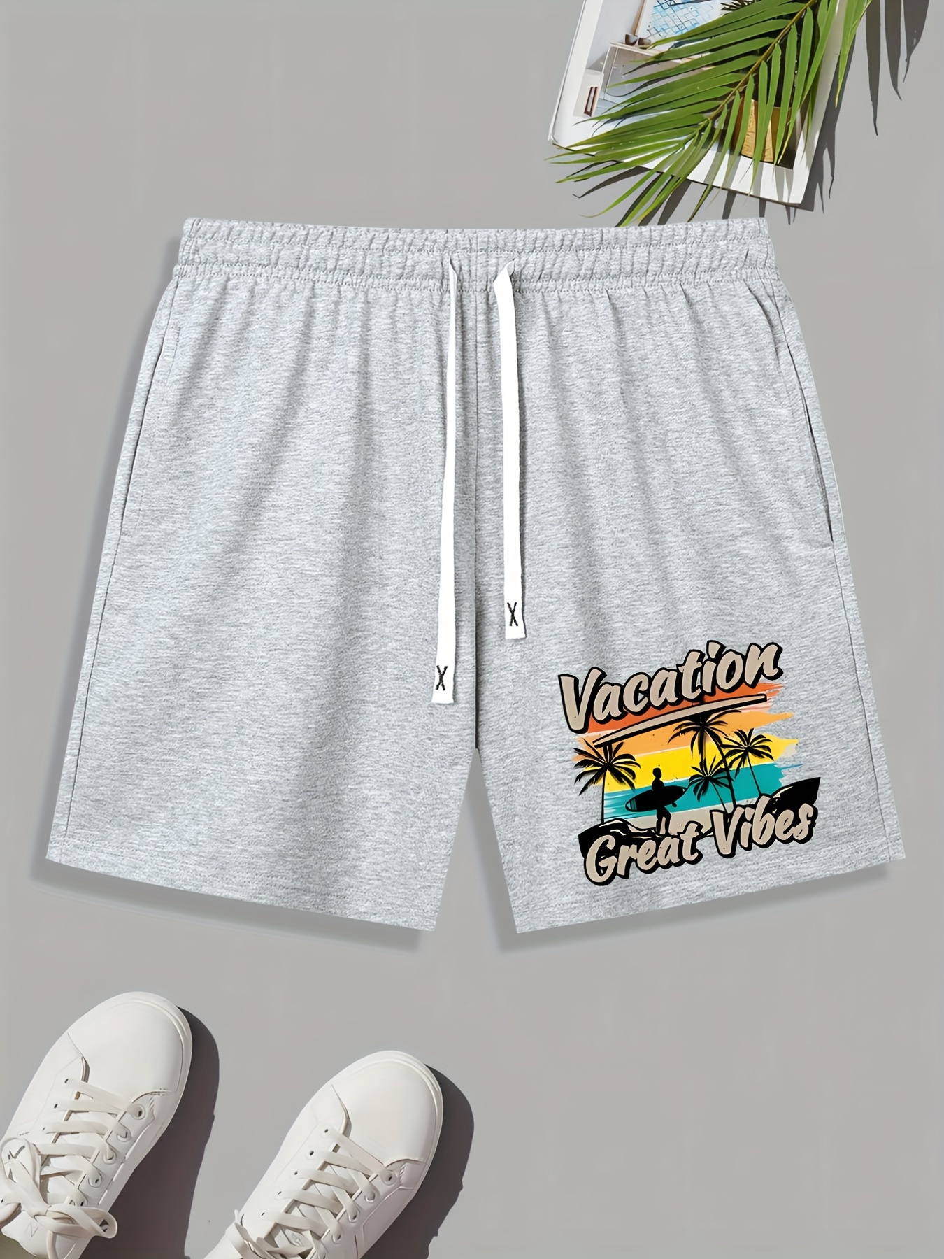 Letter Print Comfy Beach Shorts With Slant Pocket, Men's Casual Waist  Drawstring Shorts For Summer - Temu Japan