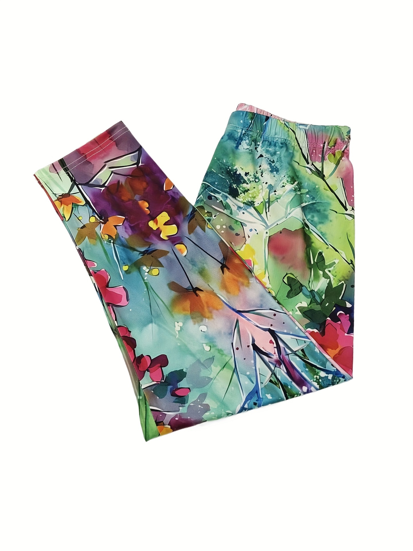 Floral Print Capris Leggings Casual Stretchy Pants Spring Temu