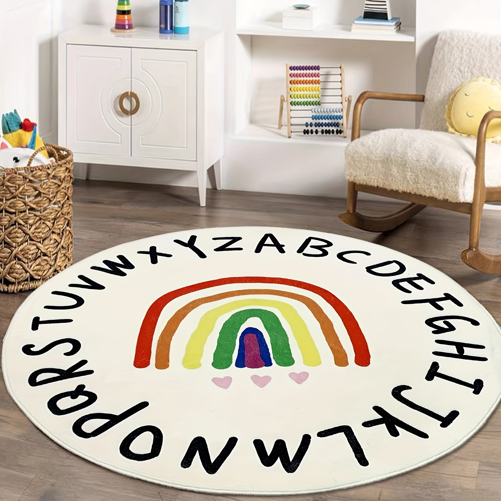 Alfombra de juego con diseño del abecedario infantil con diseño de león del  abecedario, alfombra redonda y suave antideslizante para el dormitorio de