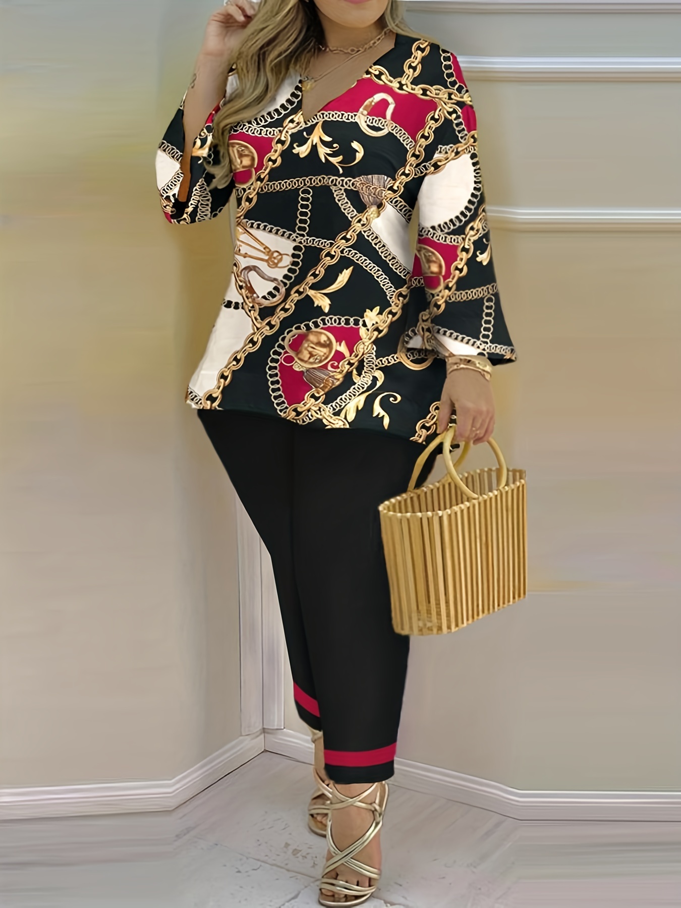 Plus Size Casual Outfits Two Piece Set Women's Plus Baroque - Temu Canada