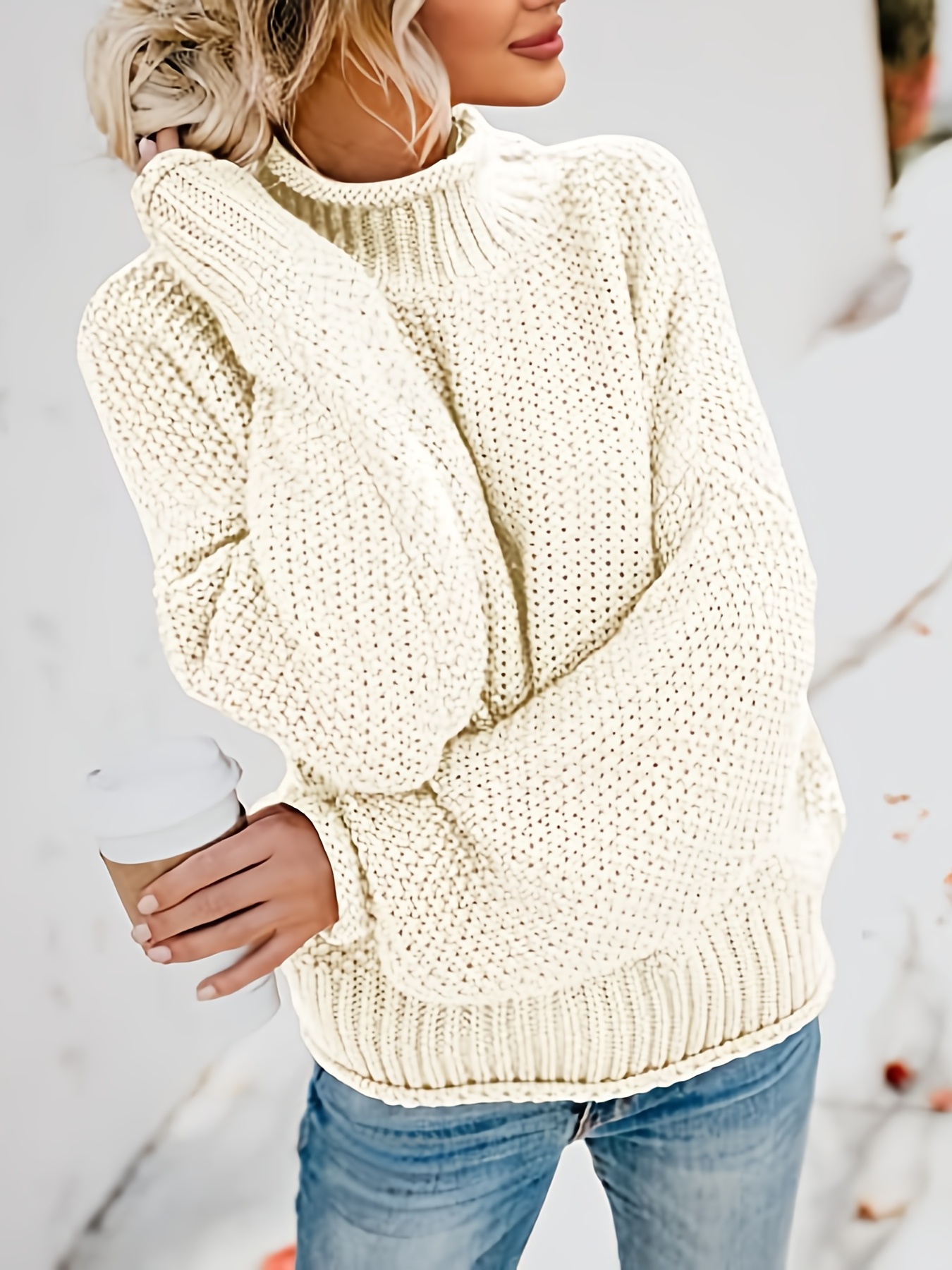 Comprar Otoño e Invierno Suéter de Mujer Color Sólido Cuello Alto Jersey de  Punto Suéter de Moda Casual