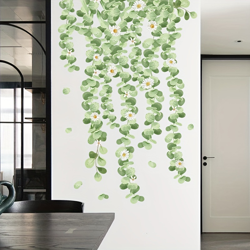 Green Hanging Leaf Wall Decals, Removable Fresh Plant Leaves Flower Vines Wall  Stickers, Green Plants Wall Mural, Green Leaves Wall Art Decor For Kids