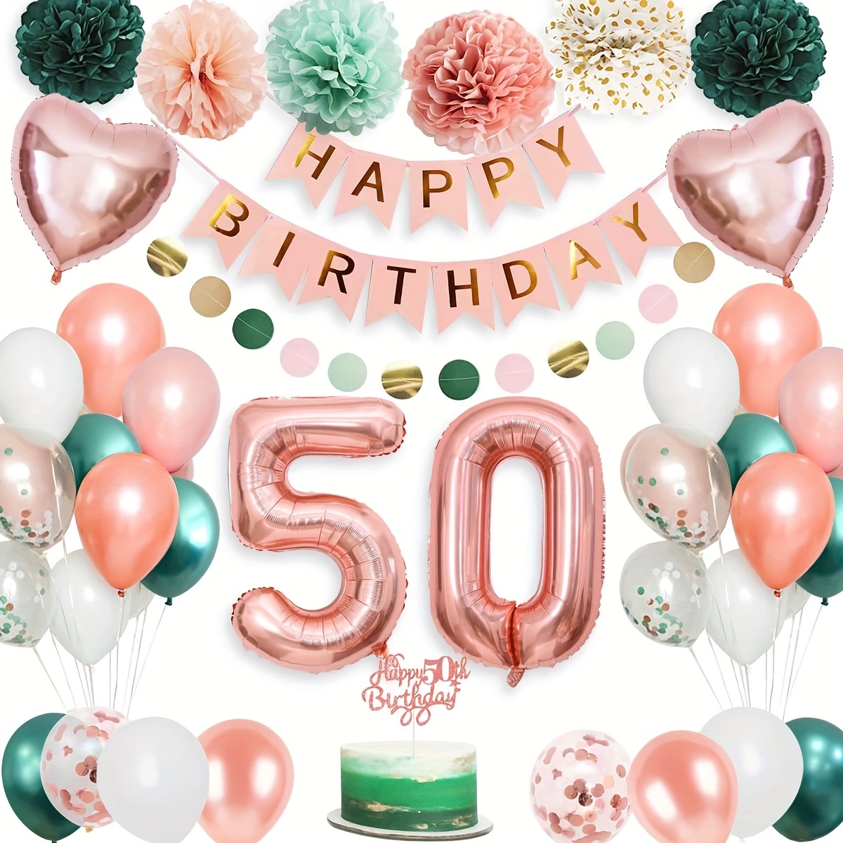 50th birthday rose gold confetti balloons - 50th birthday decoration