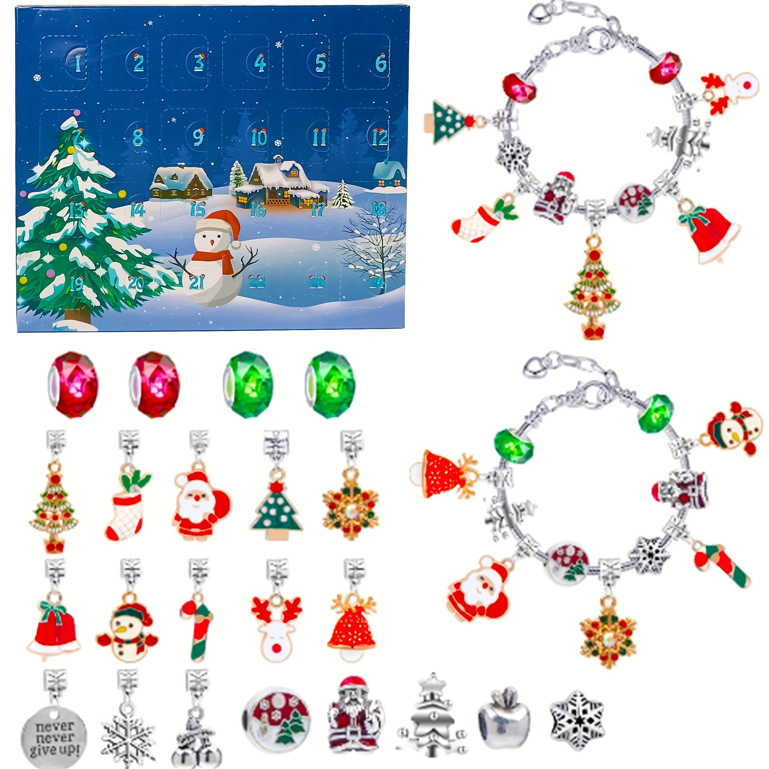 2022 Calendrier de L'Avent de Noël pour Filles,Bracelet Artisanat Filles  Cadeaux à Breloques Kit Cadeau de Noël Jouet Filles 5 6 7 8 9 10 11 12 Ans