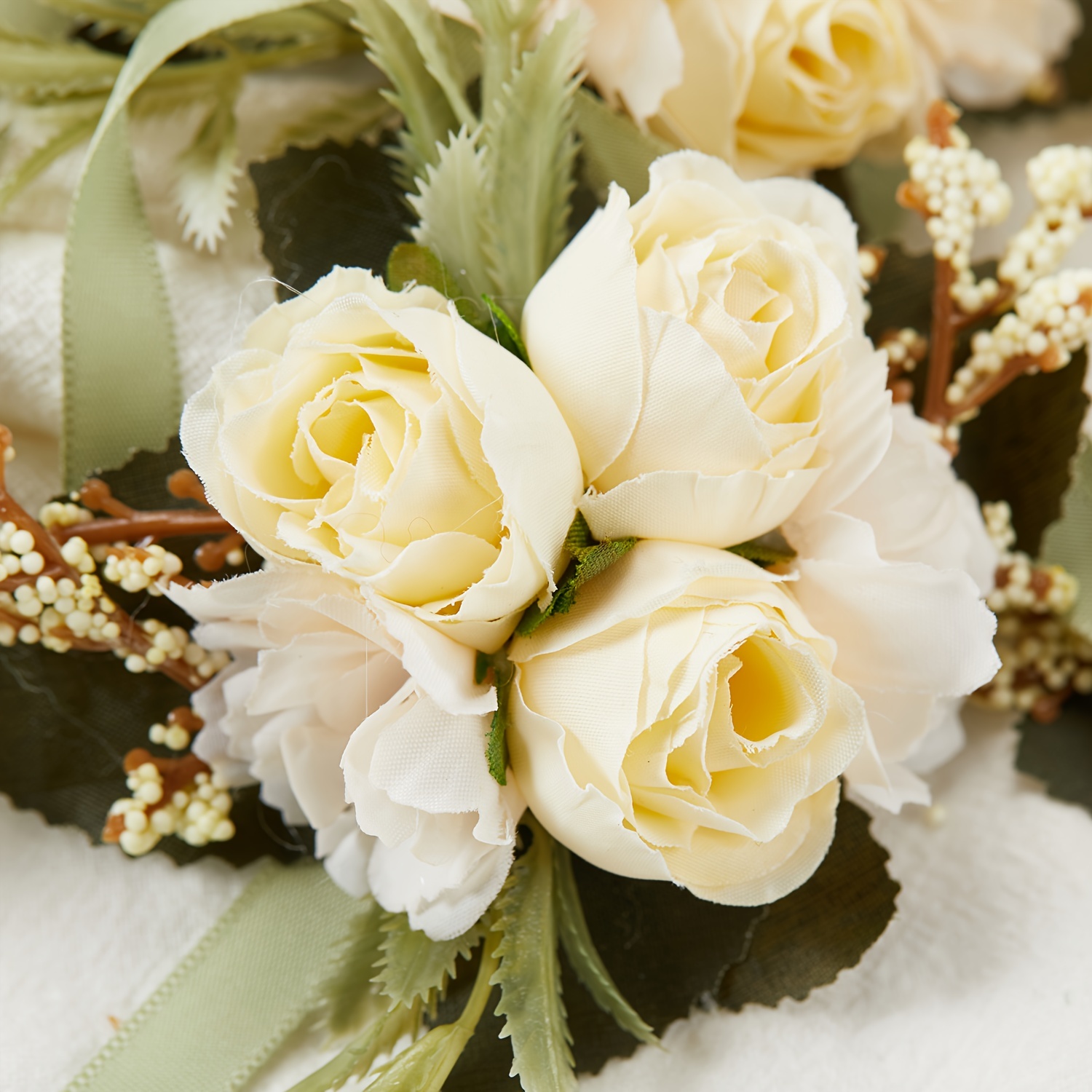 Rustic Wedding Wrist Corsage White Green Prom Flower Bracelet 