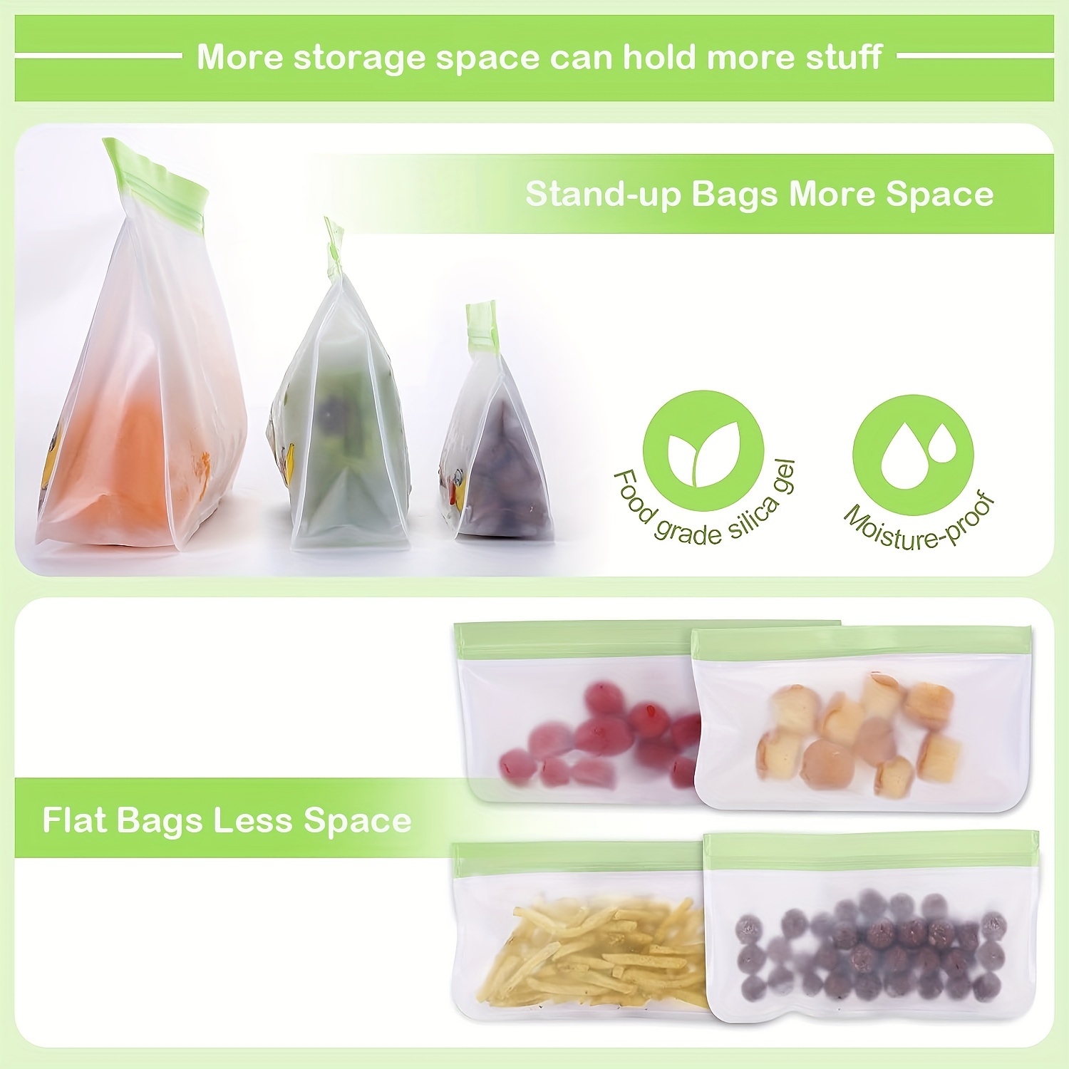 SPLF Dishwasher Safe Reusable Storage Bags, Stand Up Freezer Bags, Reusable  Sandwich Bags, Reusable Snack Bags, BPA Free Leakproof Silicone and Plastic  Free Lunch Bags for Food Meat Fruit Veggies - SPLF