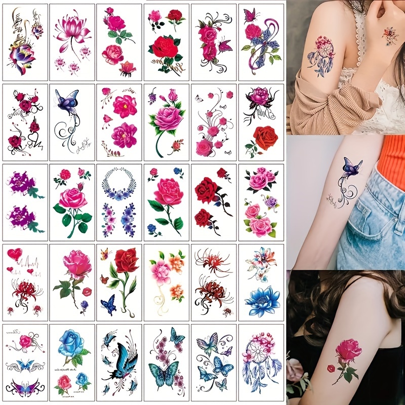 Sexy Temporary Tattoos Sticker for Women Girls Kids Children Waterproof Tattoo  Paper Flower Letter Butterfly Fake Bodi Art Tatoo