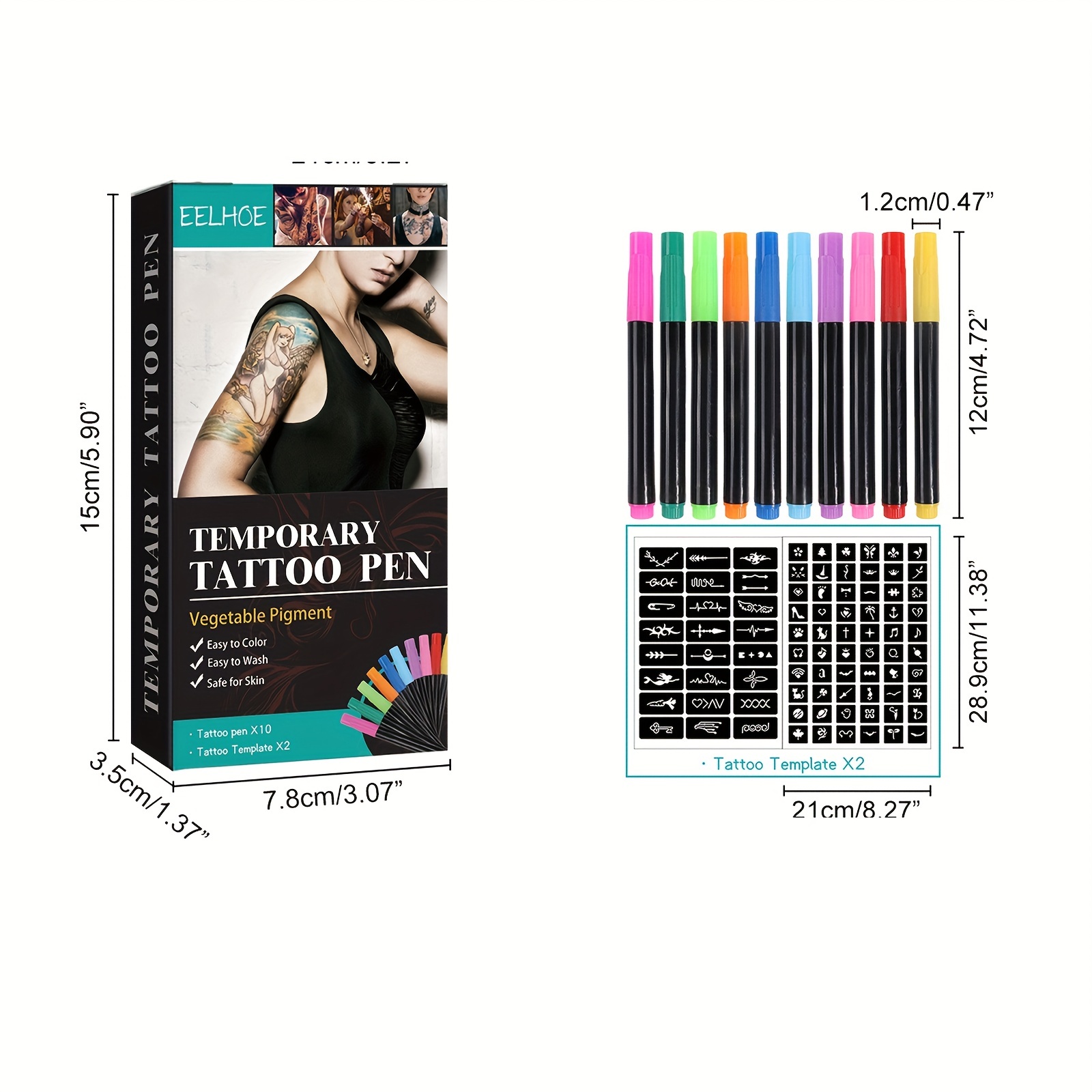 Shimmery Temporary Tattoo Pens And Stencils Washable Body - Temu