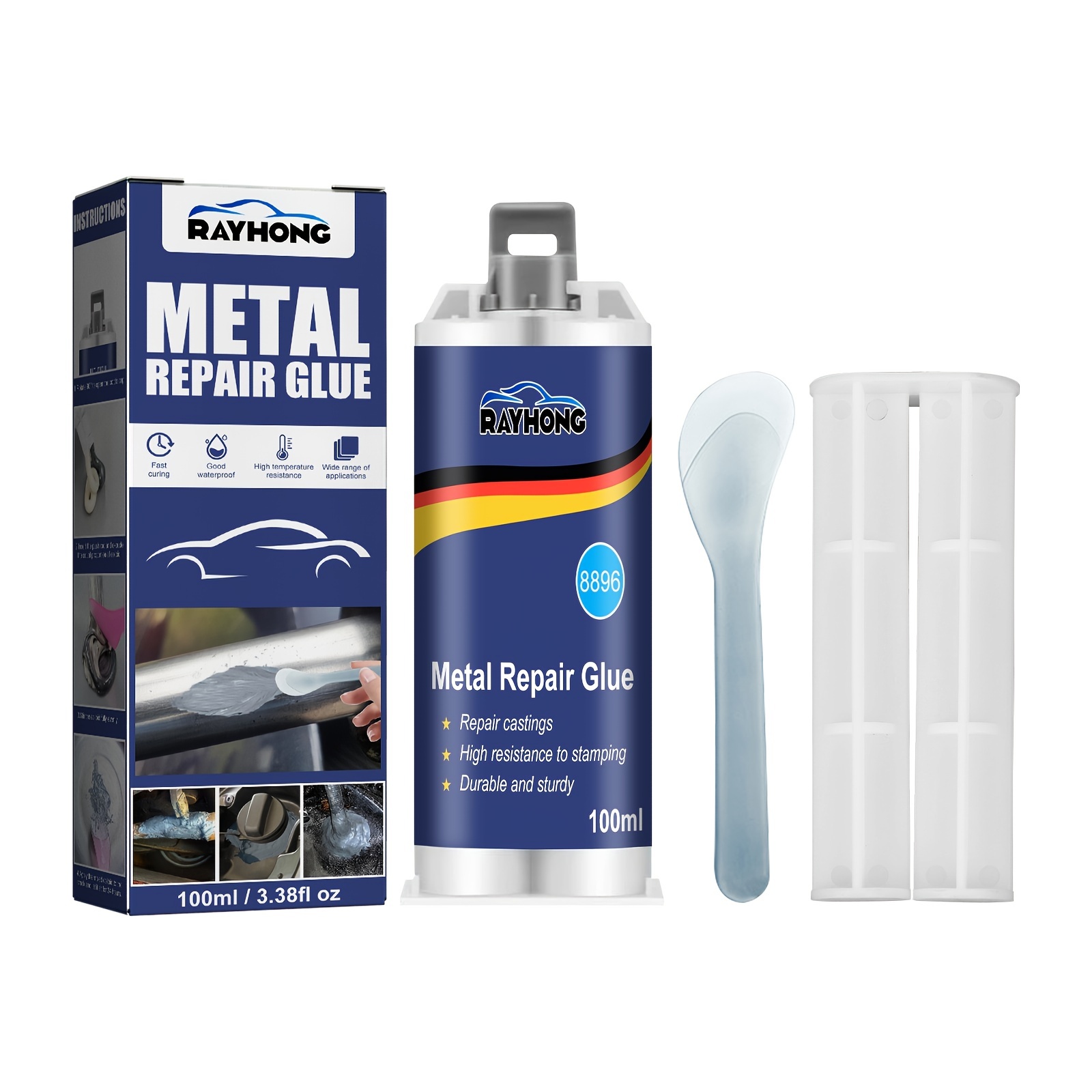 Metal Repair Glue, 2 Pack Professional Grade Metal to Metal Glue Heavy Duty  for Metal, Plastics and Ceramics, High-Temperature Heat Resistant Epoxy