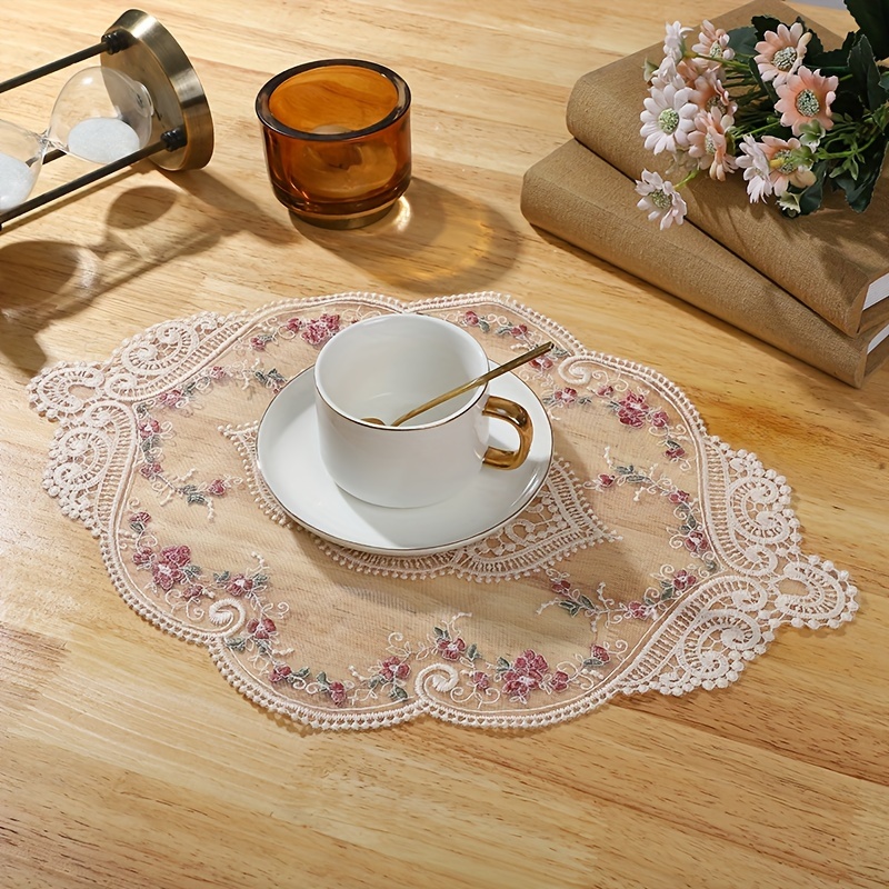 4pcs Embroidered Lace Vintage Western Placemats, Fabric Rose Floral  Nightstand Decorative Coasters, Dresser Mats