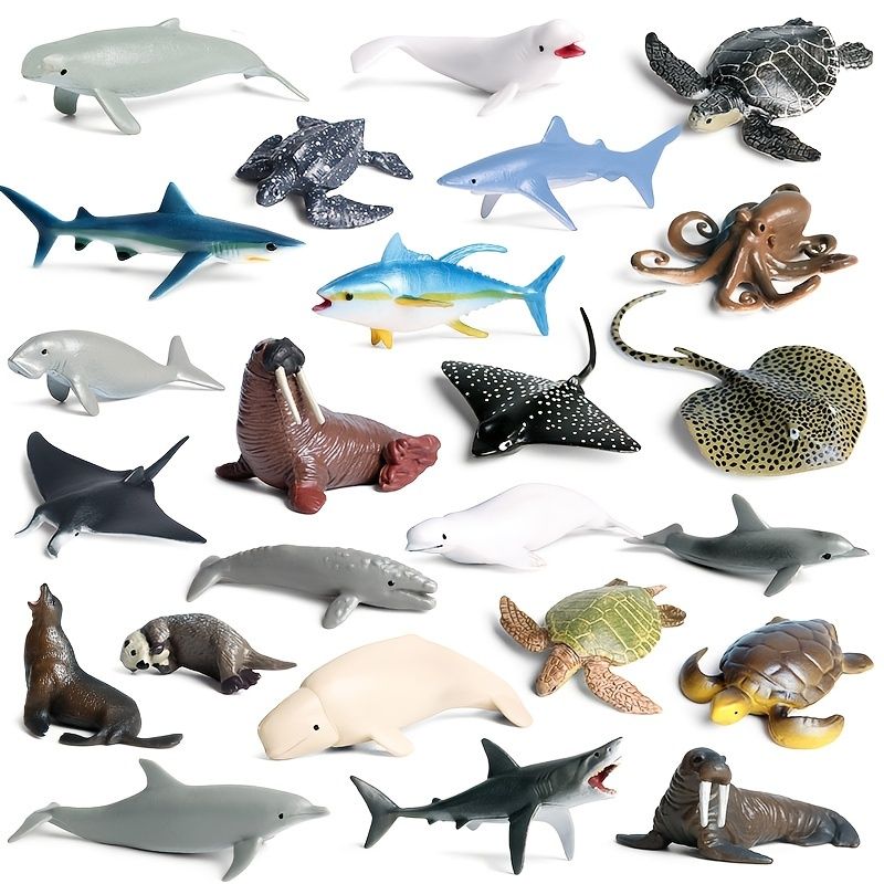Mini Sea Animal Figures, Realistic Ocean Animals Figurines Cake Topper Toy  Set With Sharks Whales Octopus,