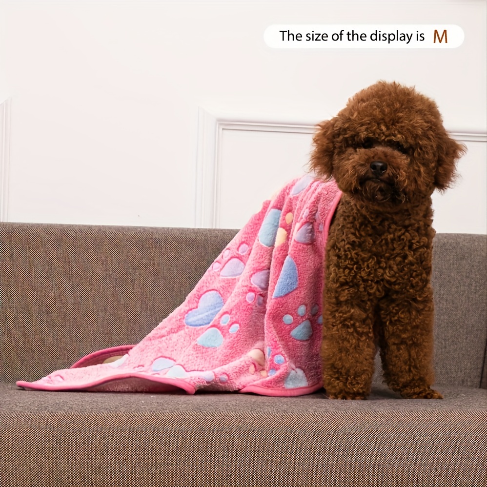 Pet Blanket with Printed Patterns Soft Warm Sleep Mat Fluffy Fleece Paw Print
