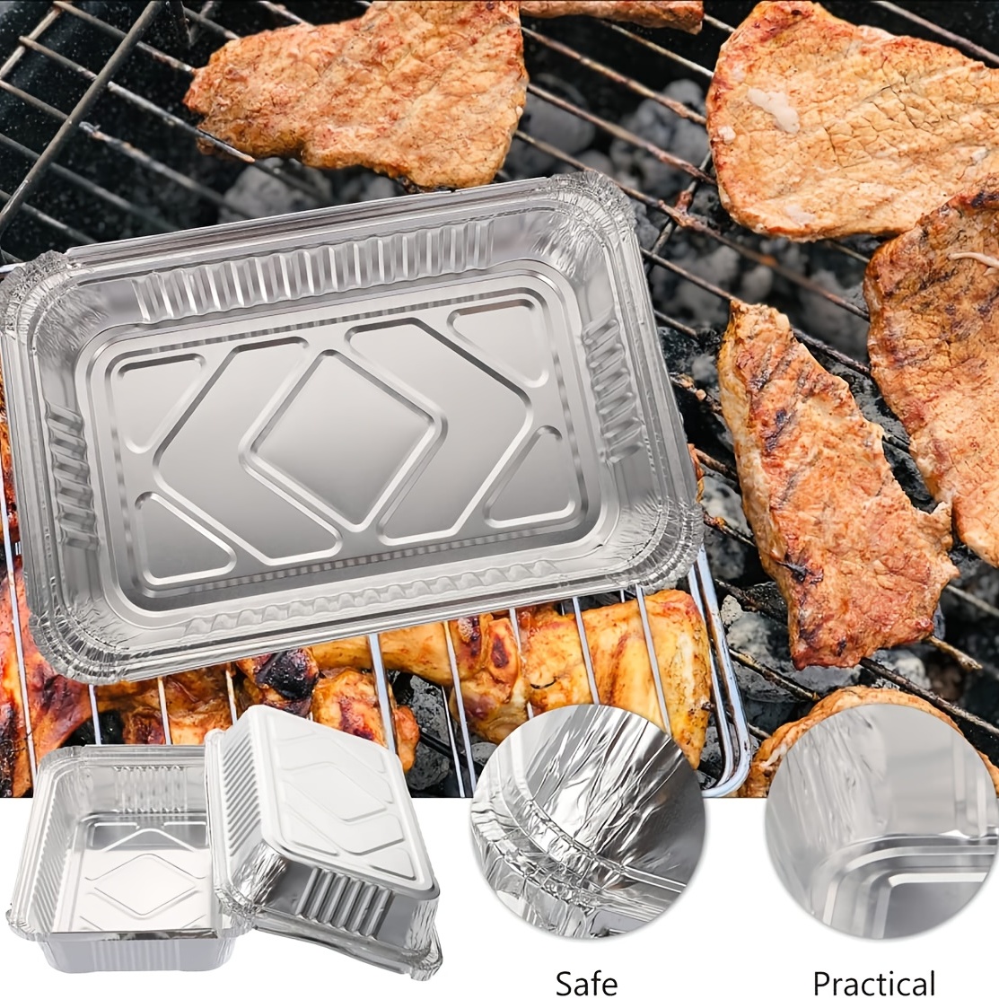 10packs 9x13 Aluminum Broiler Pans With Ribbed Bottom, Heavy Duty Aluminum  Disposable Grill Pans, For Cooking, Roasting, BBQ, Picnic, Texture
