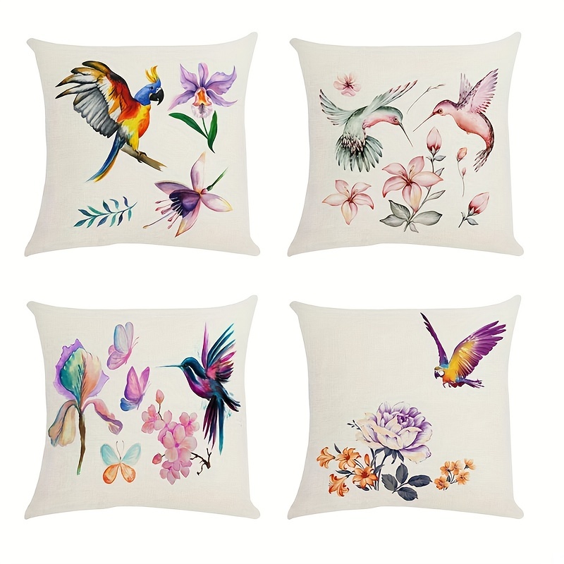 4pcs Flowers Bird Printed Throw Pillow Cover Cushion with Pillow Case Set for Sofa Bed Car Living Room Home Decor - 17 72inch 17 72inch - Free Shipping for New Users