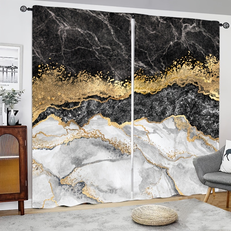 Black and Gold Marble Shower Curtain, Abstract Granite Marble Fabric Shower  Curtain, Modern Luxury Art Waterproof Shower Curtain Set for Men and