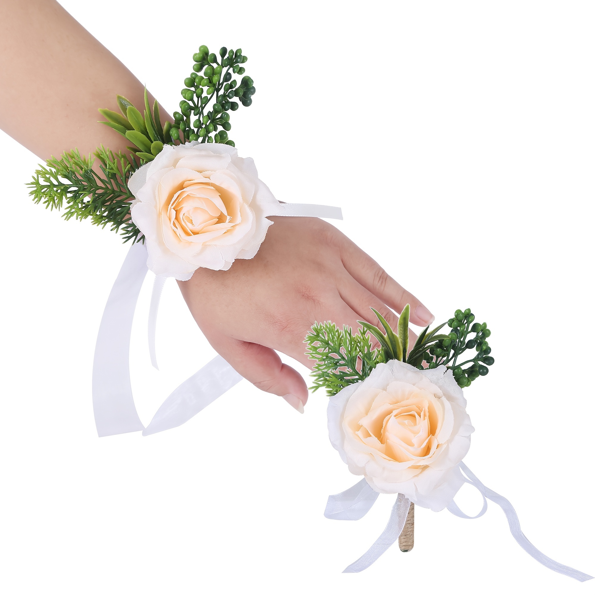 Corsage And Boutonniere Set Flower Wrist Corsage Bracelets - Temu