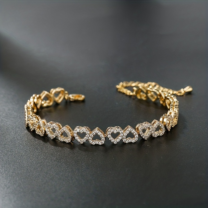 

Elegant Shining Cubic Zirconia Heart Bracelet For Women 14k Plated Hand Jewelry Gift
