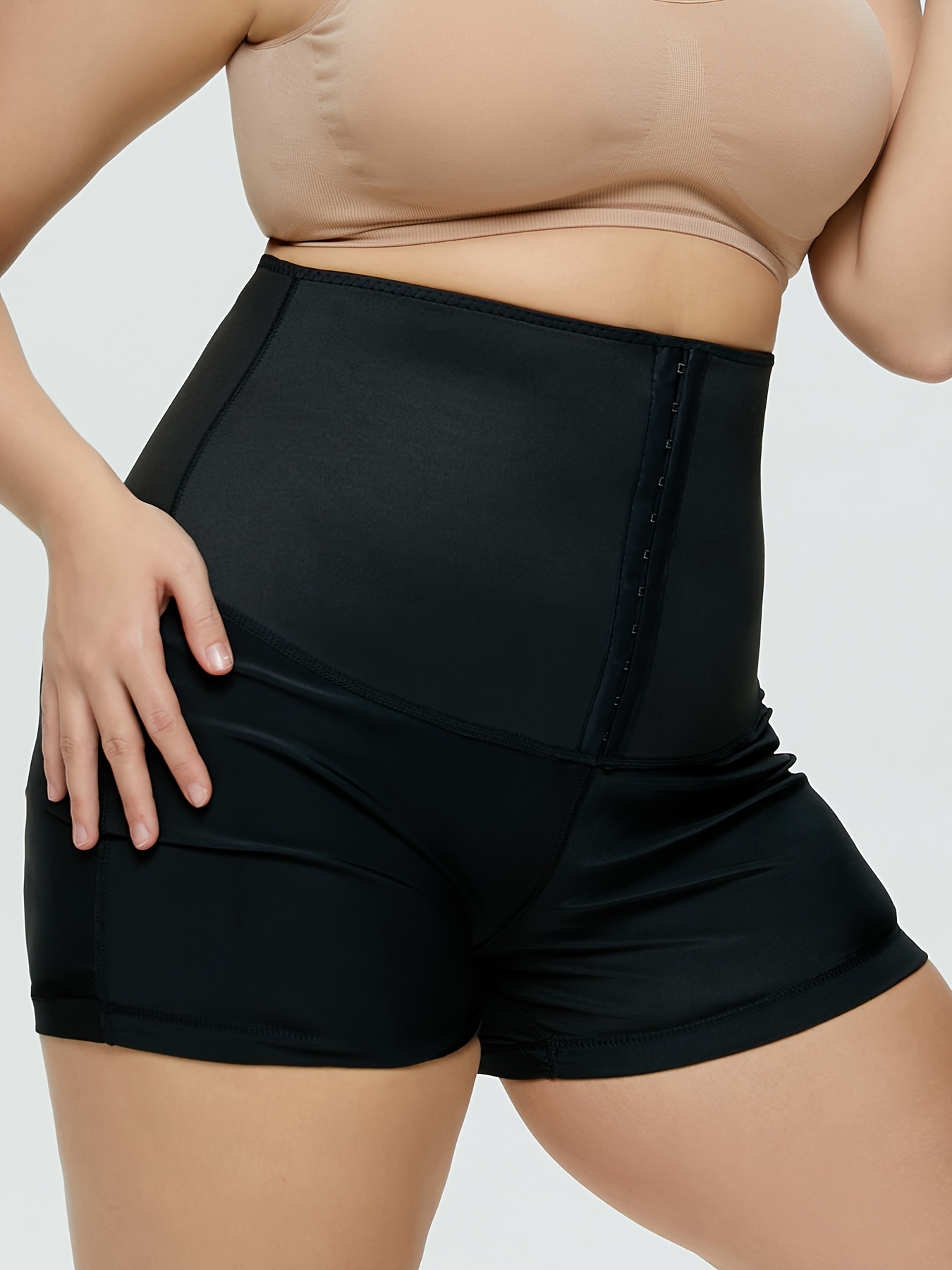 Plus Size Casual Shapewear, Women's Plus Tummy Control Butt Lifting High  Rise Contrast Mesh Breathable Body Shaper Biker Shorts