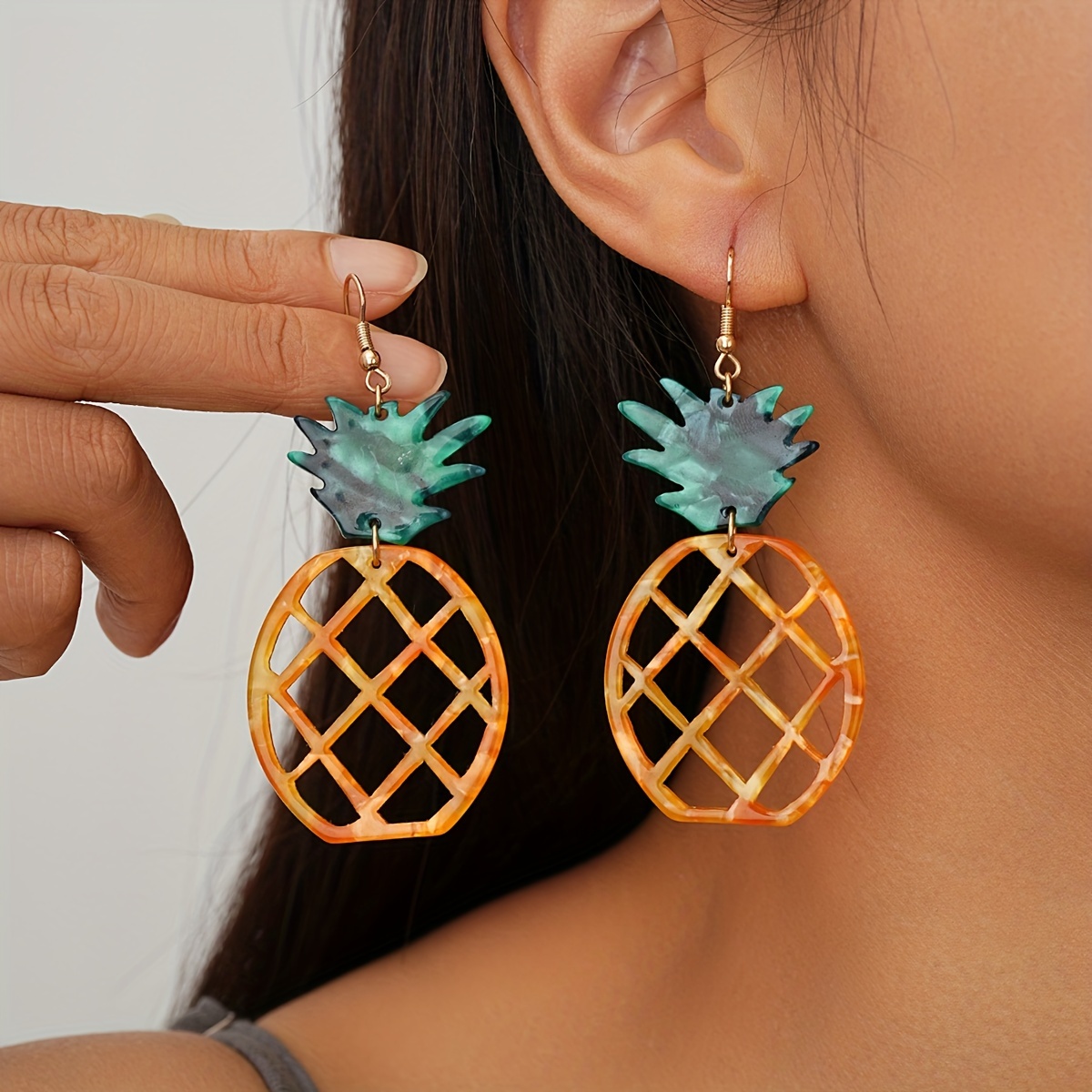 

Boho Hollow Pineapple Design Hook Earrings Creative Fruit Dangle Earrings For Women