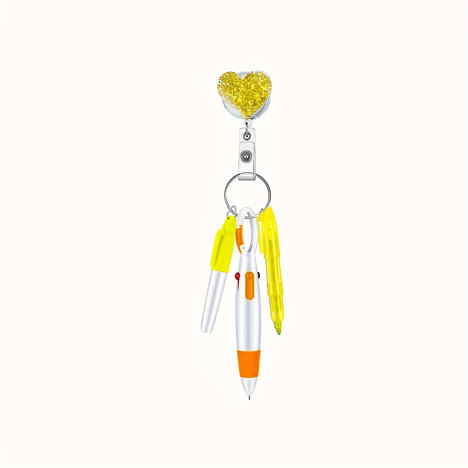 Heart Glitter Badge Reel Pen Kit Mini Highlighter Permanent Marker  Ballpoint Pen Retractable Keychain Nurse Badge Holder Accessories Heart  Shape - Office & School Supplies - Temu