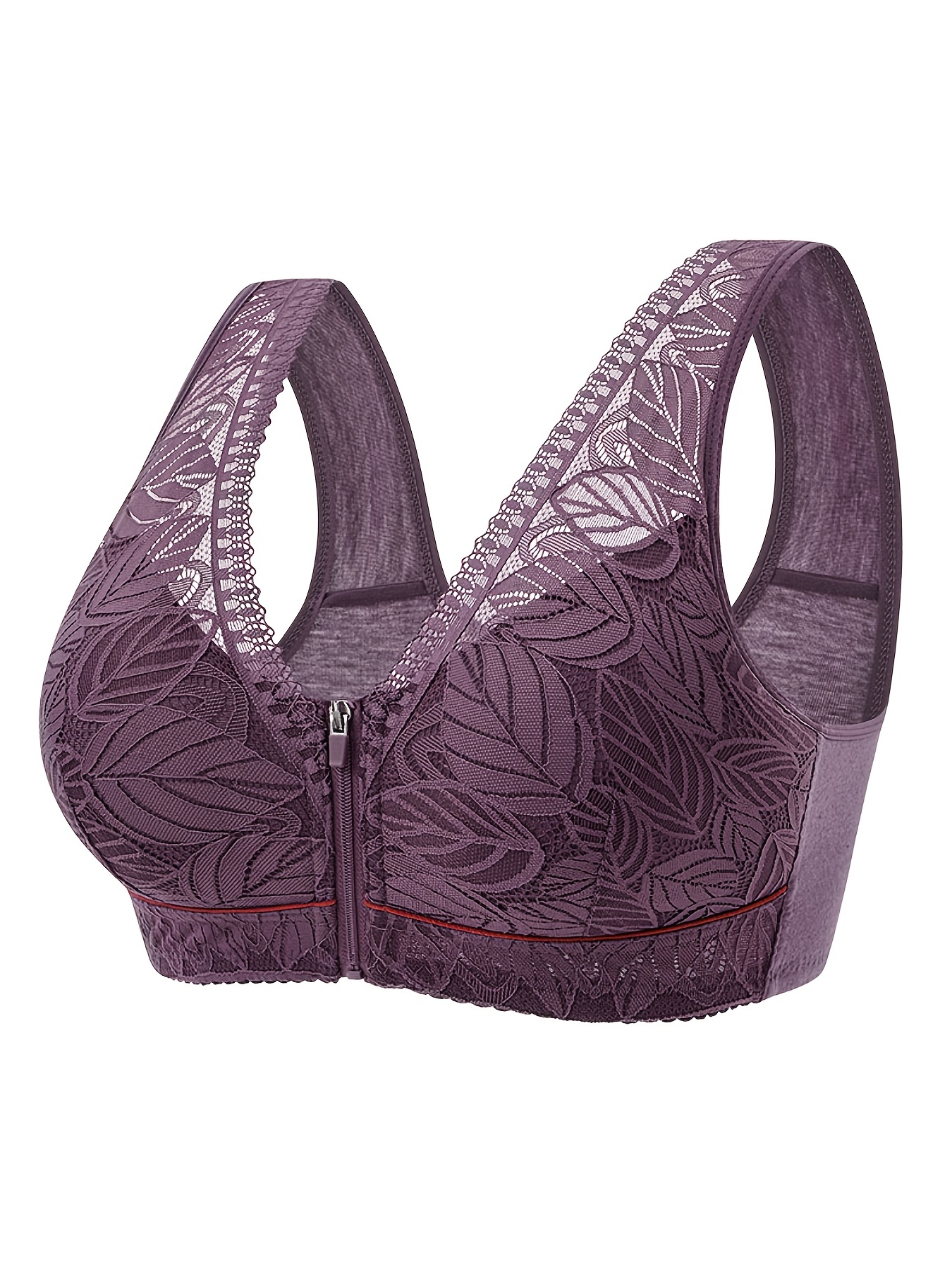 Contrast Lace Wireless Bra Comfy Breathable Front Buckle - Temu