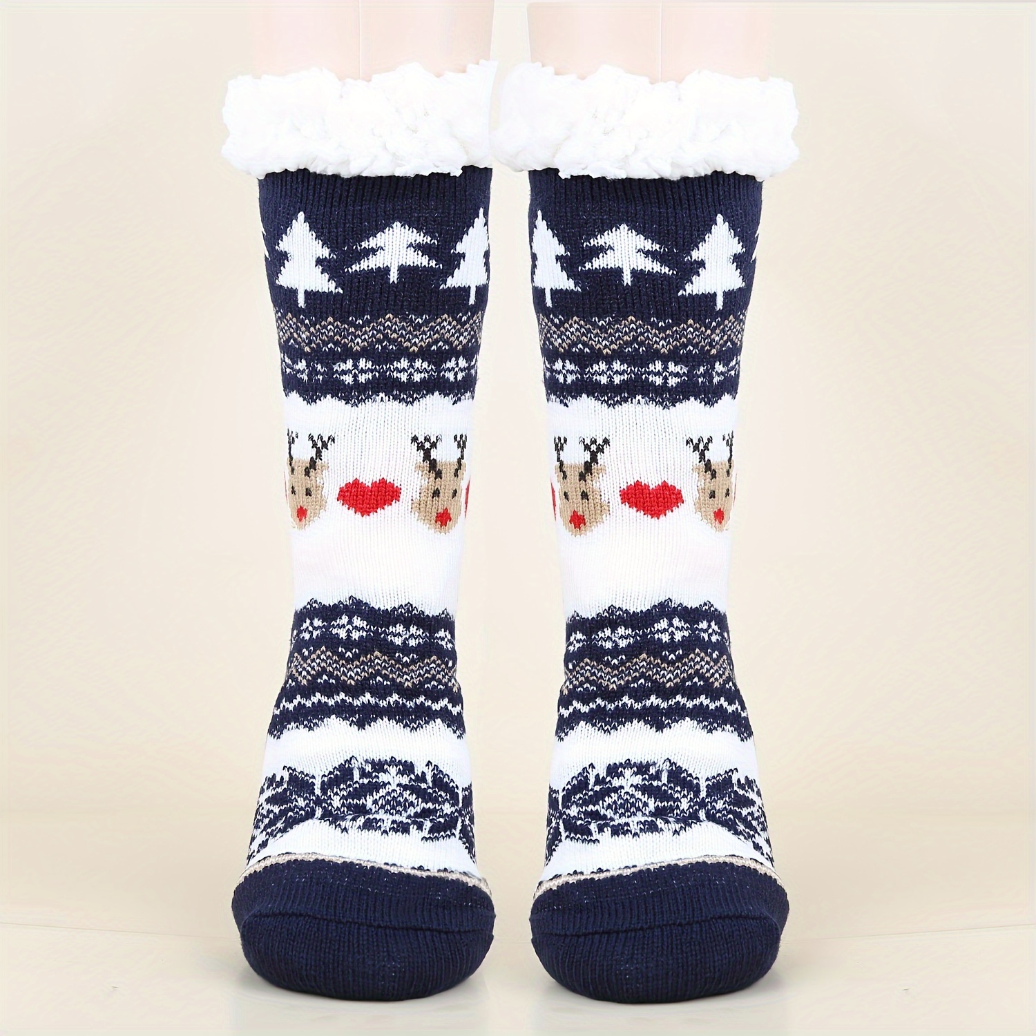 Christmas Reindeer Snowflake Pattern Winter Crew Socks - Temu