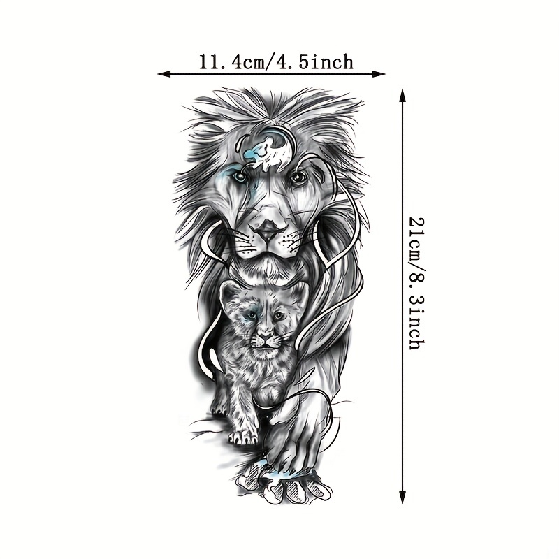 Large Waterproof Temporary Tattoo Sticker Set Lion Tiger - Temu Canada