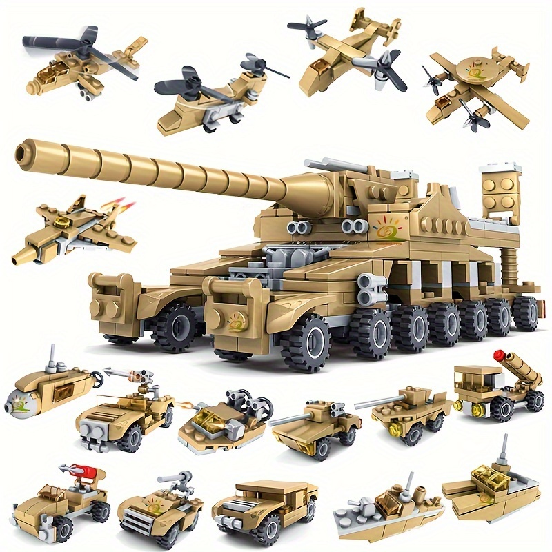 544pcs 16 In 1 Military Tank Building Blocks, Vehicle Plane Truck Car Ship  Army Bricks, Educational Toys