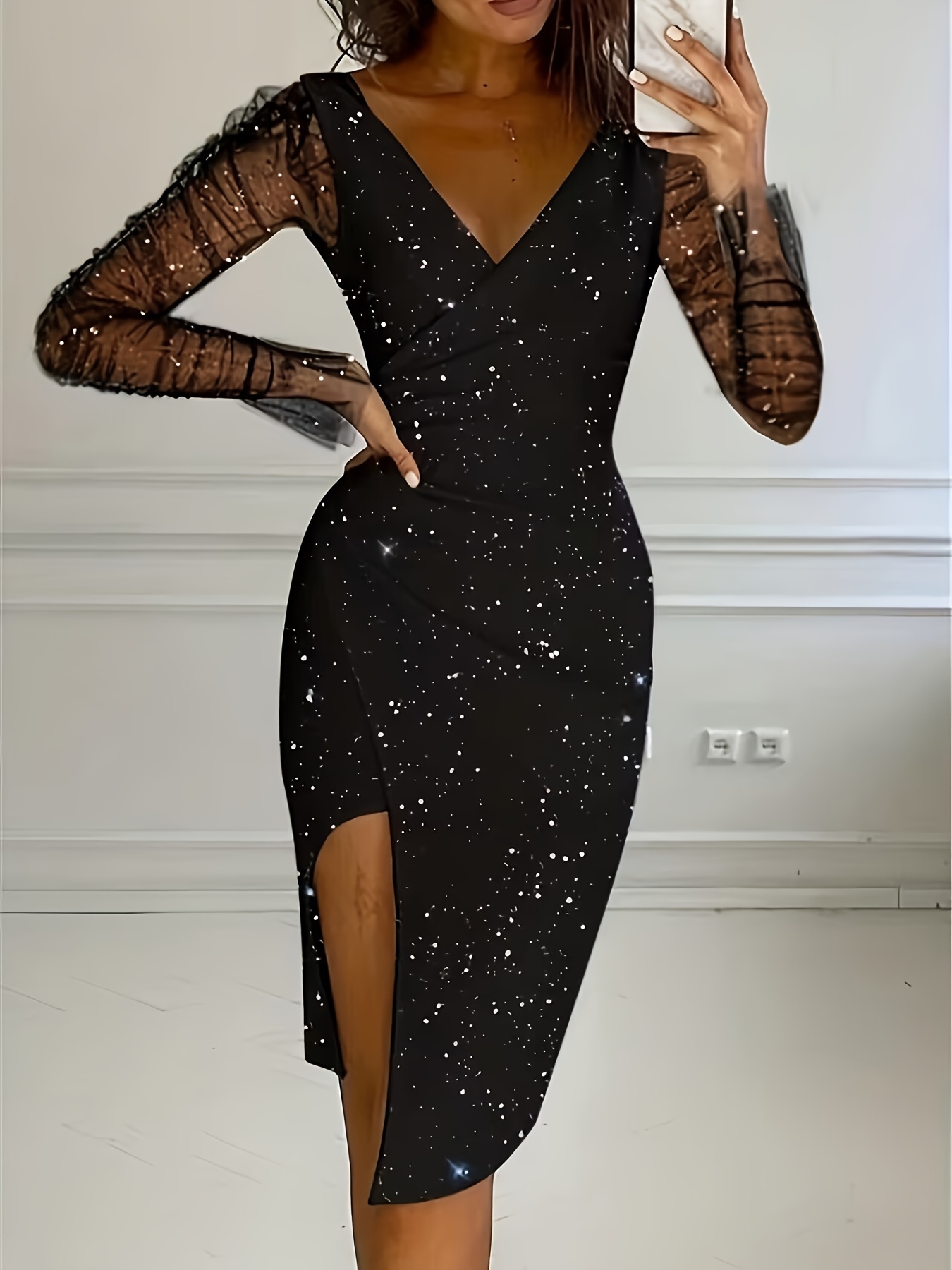 glitter cold shoulder tassel dress Primavera Couture 4003 Fringe Cocktail Dress Long Sleeves One Shoulder 14 / Bright Blue main image 1