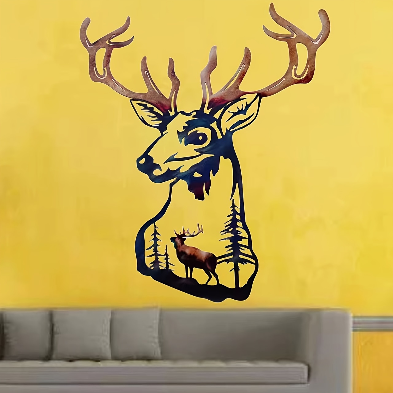 Metal Elk Forest Scene Silhouette Home Collection Metal Wall