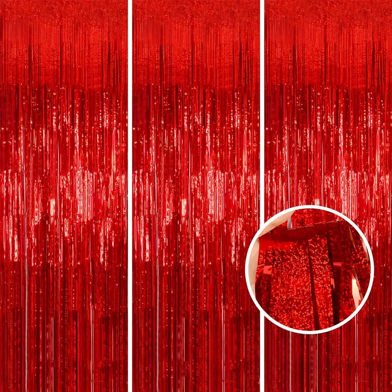 Iridescent Red Backdrop Fringe, Iridescent Red Streamers For Red