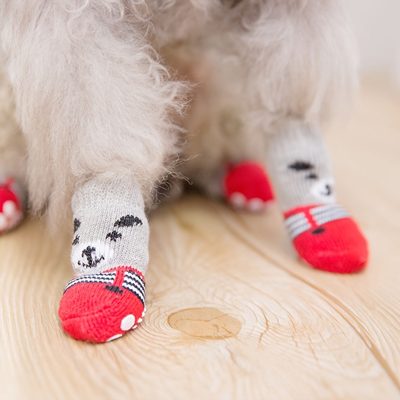 4pcs Pet Socks Non Slip Dog Socks Foot Cover Cotton Socks Dog Paw