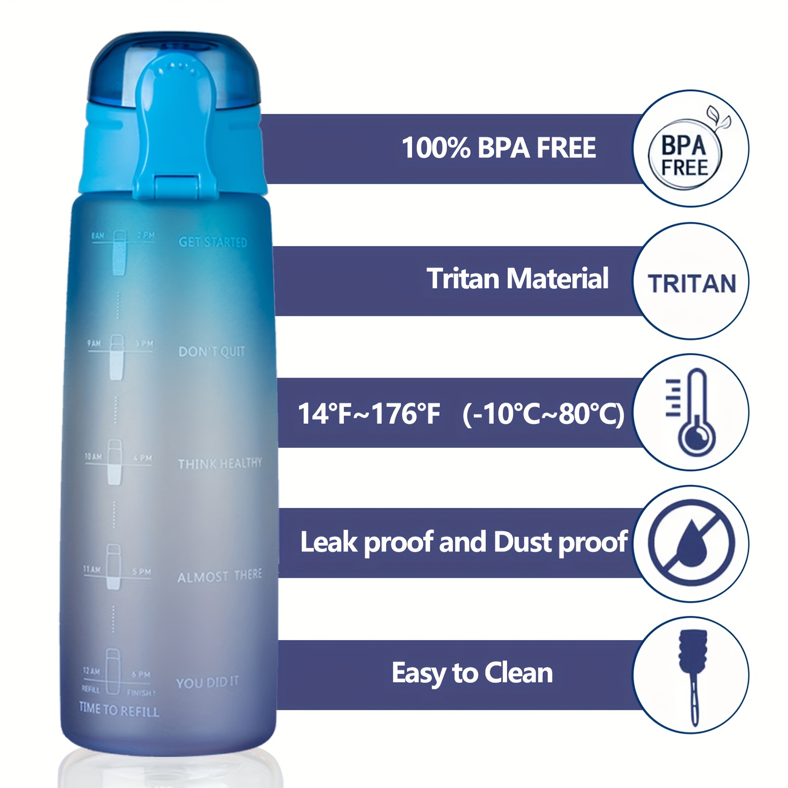 Bpa free Leak proof Motivational Water Bottle Time Mark Temu