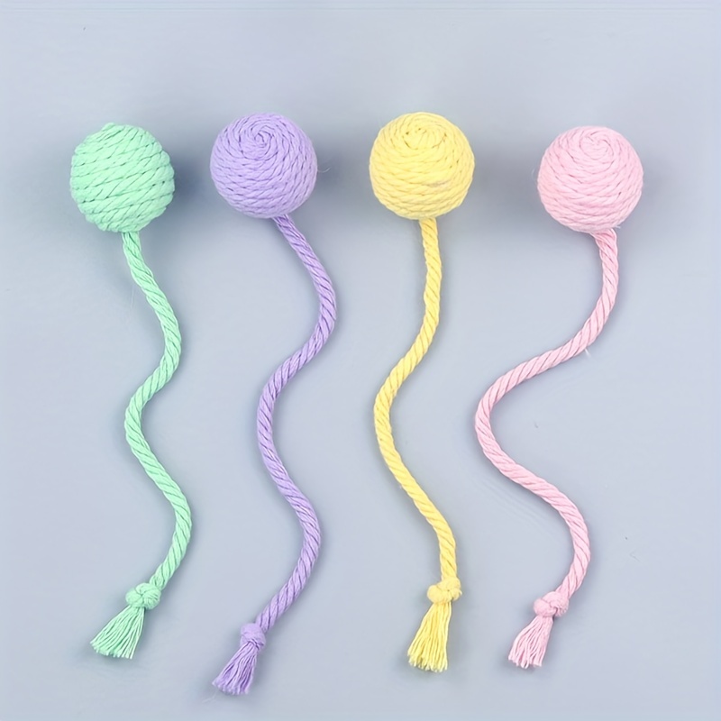 Image of 4pcs Cat Toy Balls With Ropes, With Bell Built-in Rolling Balls And Make Sounds For Kittens To Play With