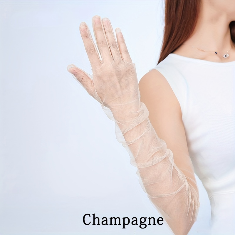 Women's Elbow-Length Sheer Mesh & Patent Leather Evening Gloves - One Size