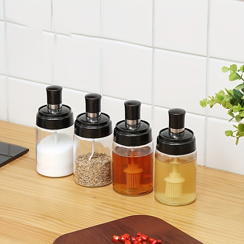 Kitchen Seasoning Containers Glass Spice Jars Container Transparent Sealed  Storage Seasoning Box Lid with Spoon Kitchen Bottles