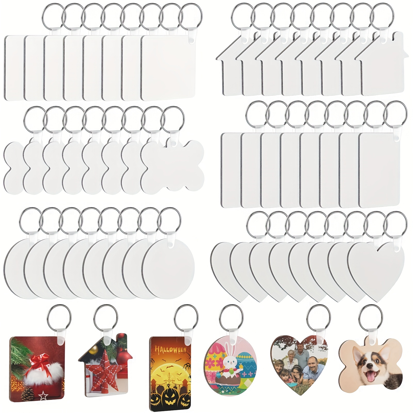 90PCS Sublimation Keychain Blank Heat Press Transfer Double-Side Printed  Keychain Key Ring for DIY Office Tag Art Craft Ornament