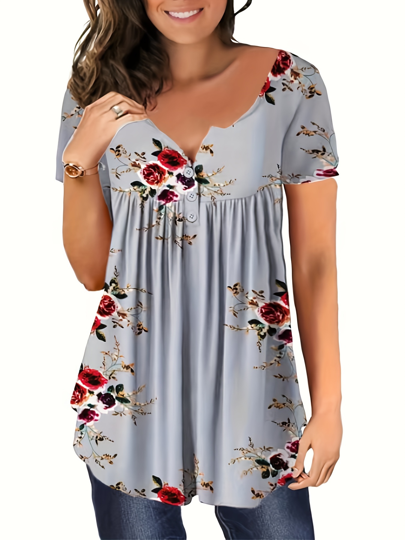 Damen T shirt In Großen Größen Plus Size Rosenmuster Temu Switzerland