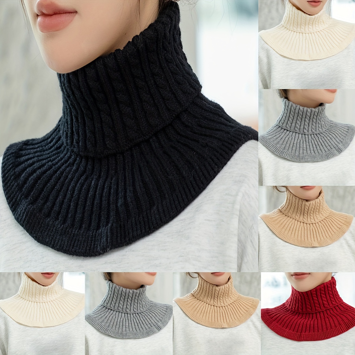 

Elegant Turtleneck Twist Knit Neck Gaiter Simple Solid Color Fake Collar Infinity Scarf Autumn Winter Coldproof Versatile Neck Cover