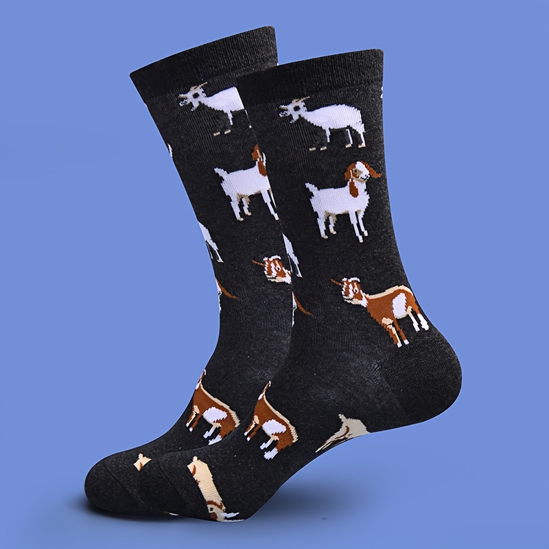 Image of 1 Pair Unisex Mid-calf Socks With Adorable Sheep Pattern - Warm, Stylish & Cozy For , Black With Design, Perfect For Casual Attire, Casual Socks | Sock Design | Acrylic Socks