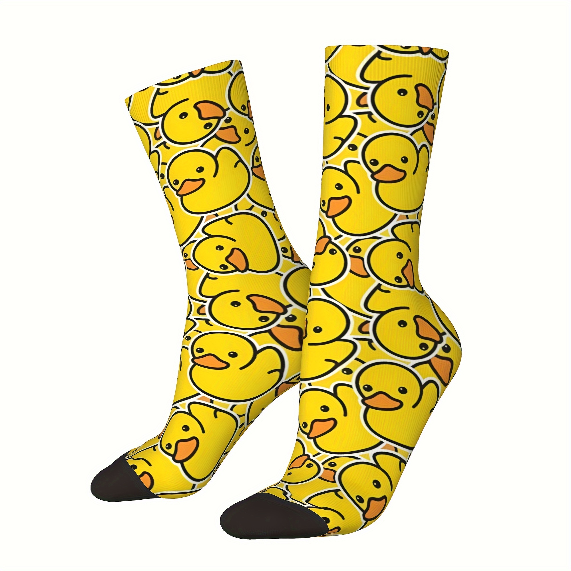 

1 Pair Of Men's Trendy Cartoon Duck Pattern Crew Socks, Breathable Comfy Casual Unisex Socks For Men's Outdoor Wearing All Seasons Wearing