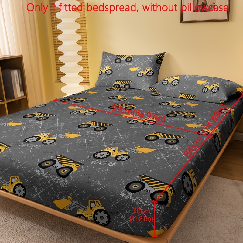 TEMU 1 drap-housse brossé imprimé, housse de lit avec motif d'équipe de véhicules de chantier imprimé pour chambre à coucher, literie