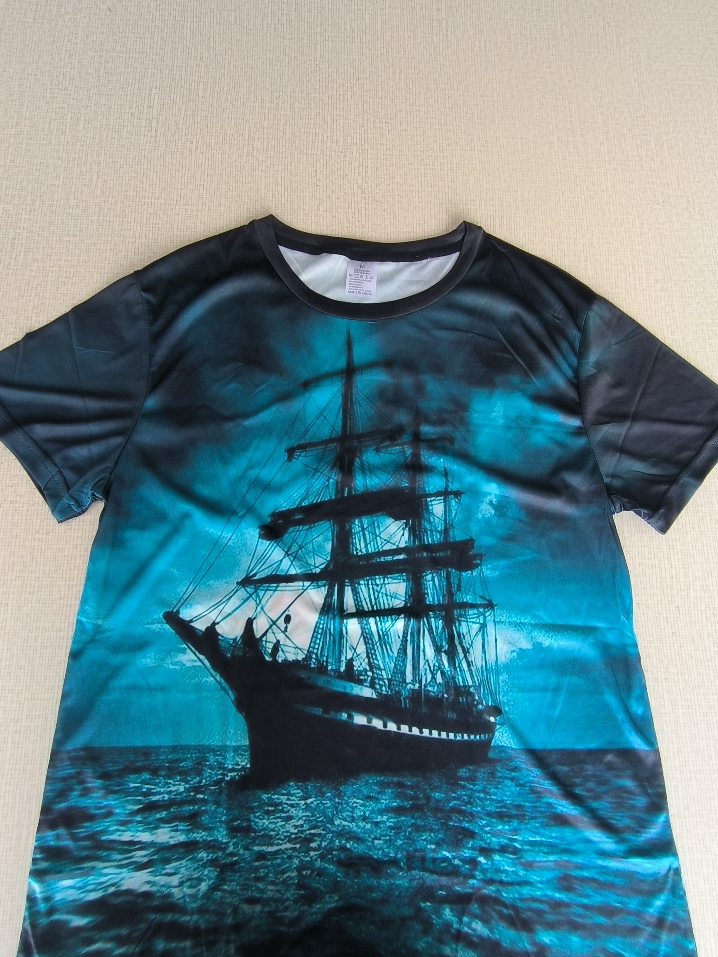 Vintage Men's Boat T-shirt 3d Print Pirate Boat Round Neck Short