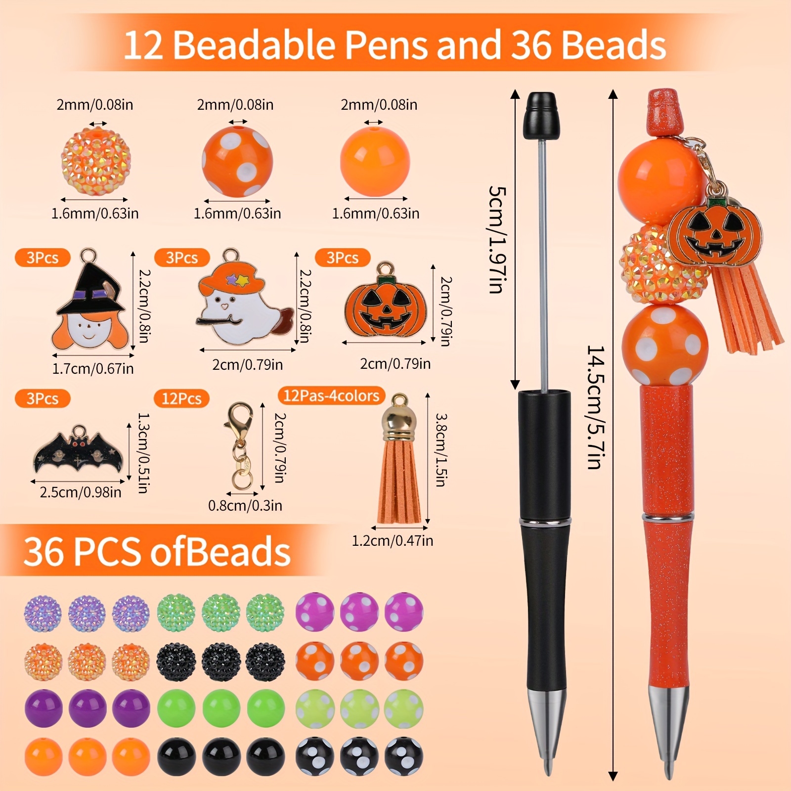 2/3/4/12PCS Diy Cute Handcraft Decorative Add Bead Halloween Beadable Pens  For Gifts School Office Supplies Plastic Ballpoint Pens