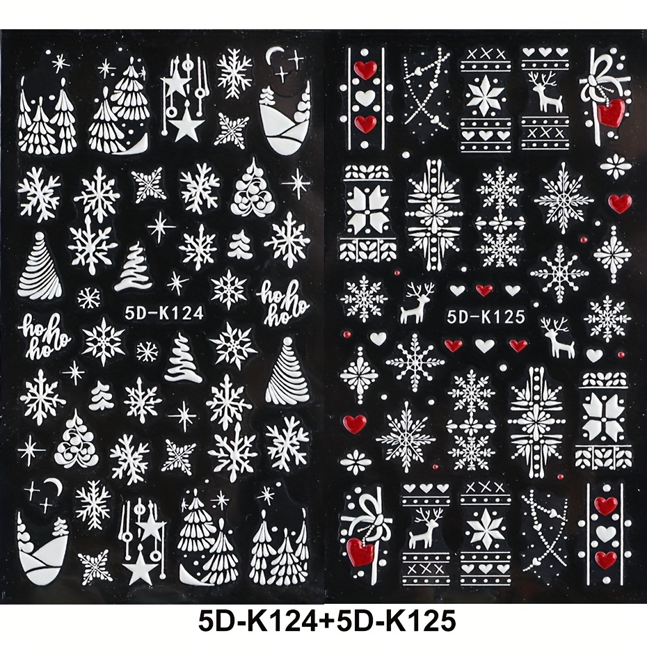 5D Embossed Christmas Nail Art Stickers Snowflake Nail Decals