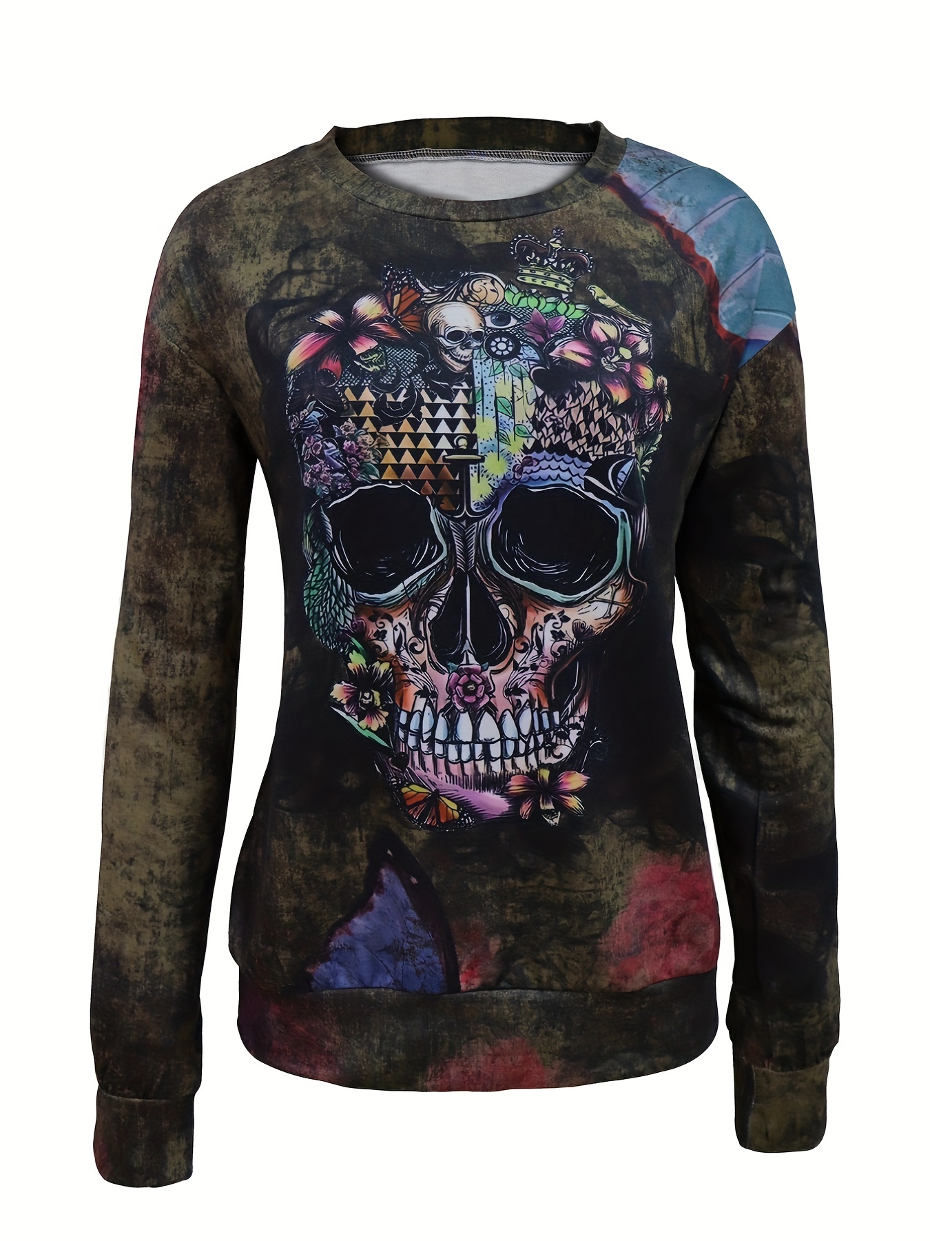 Womens Skull T Shirt Sugar Skull Print Womens T-shirt Gothic 