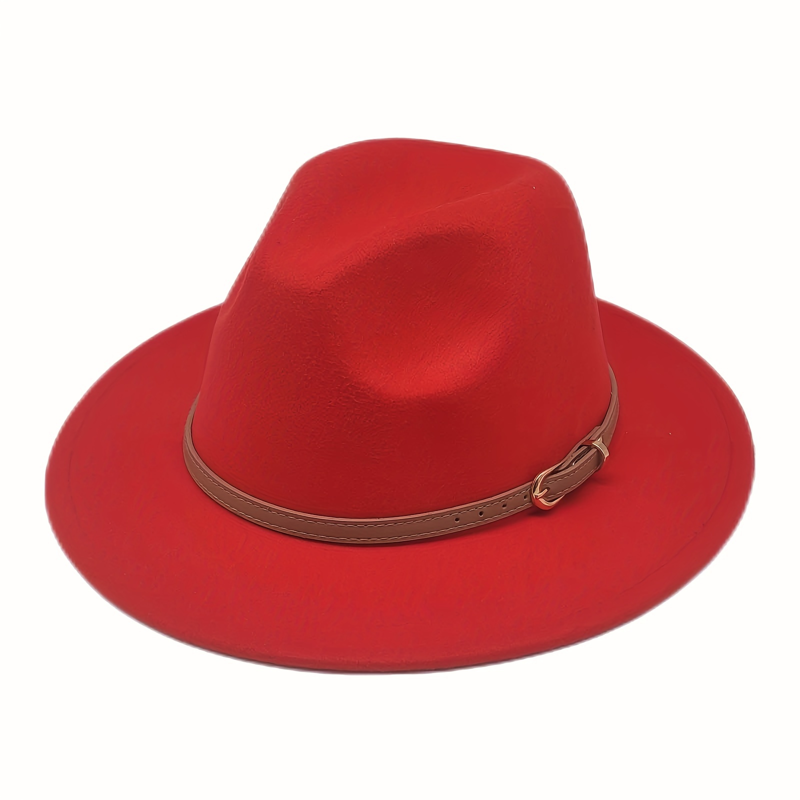 Mens Vintage Wide Hat With Belt Buckle-color:red